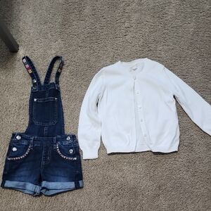 Peek  Denim Blue Kids Overalls with CrewCuts White Cardigan